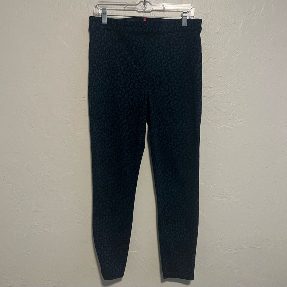 Womens Spanx Denim Jean-Ish Ankle Leggings Blue Leopard Print Size L
